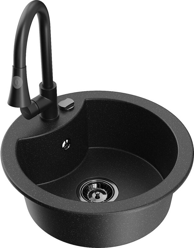 Diego 1-Becken-Granit-Spüle mit Mischbatterie Elia, Schwarz/Silbermetallic - 6512-73-670101-70 - Mexen