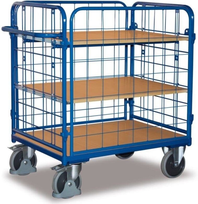 VARIOfit Etagenwagen, niedrig und komplett vergittert mit 3 Etagen 1000x700mm