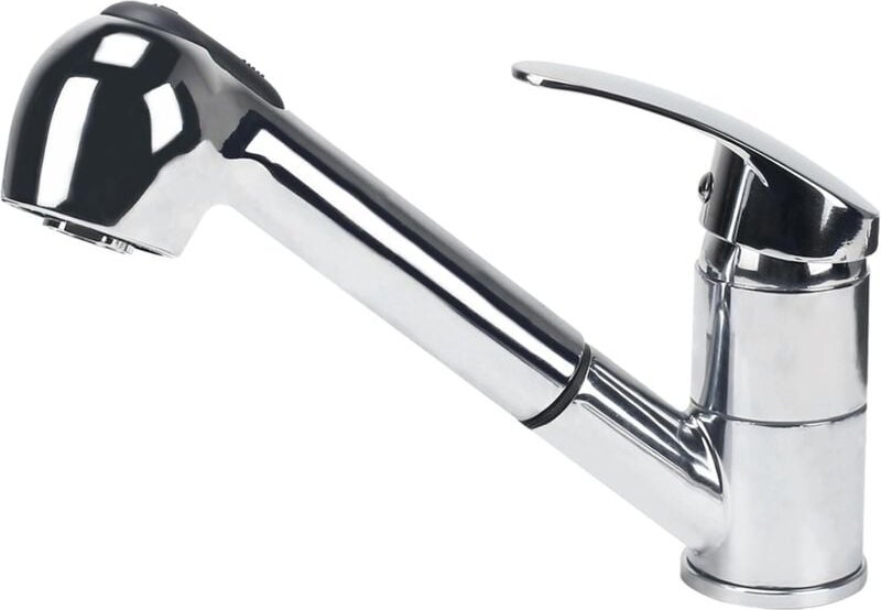 Küchenmischbatterie mit ausziehbarer Brause 360° schwenkbar aus verchromtem Messing für Warm- und Kaltwasser