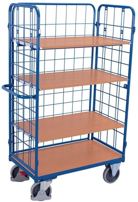 VARIOfit Dreiwandwagen, hoch und vergittert mit 4 Etagen 1200x800mm