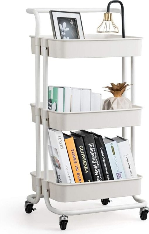 GOPLUS 3-stoeckiger Servierwagen mit Rollen, Küchenwagen aus Metall, Rollwagen für Badezimmer,Küche, Kinderzimmer, Allzw...