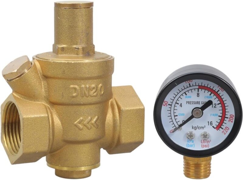 1/2 Zoll DN15 Mehrzweck-Wasserdruckregler mit Messingmanometer, geeignet für Häuser, Gebäude und Fabriken