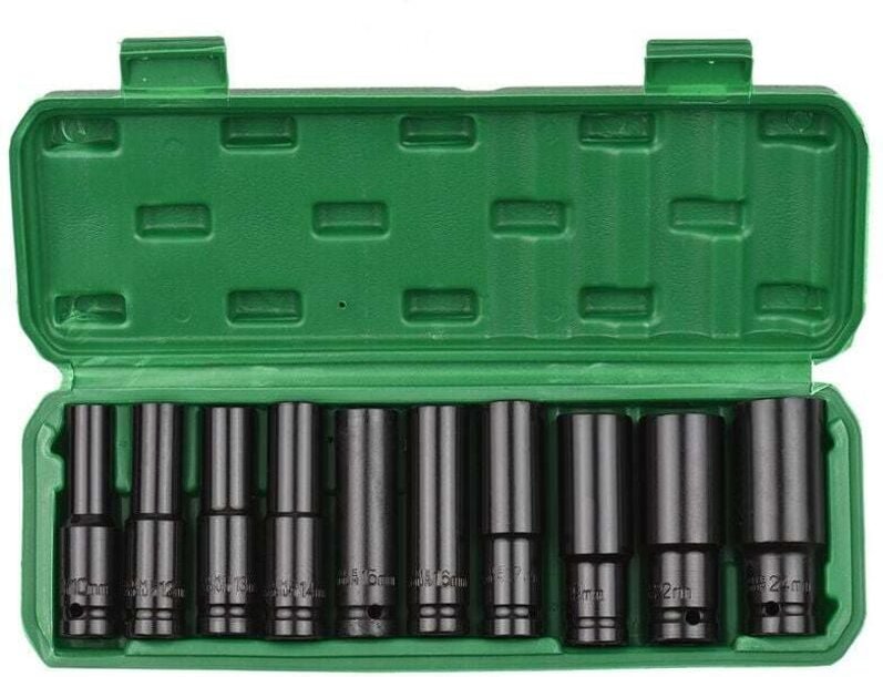 10-teiliger Schlagschrauber-Steckschlüsselsatz mit 1/2-Zoll-Antrieb, tiefe metrische Stecknüsse, 10–24 mm, mit Aufbewahr...