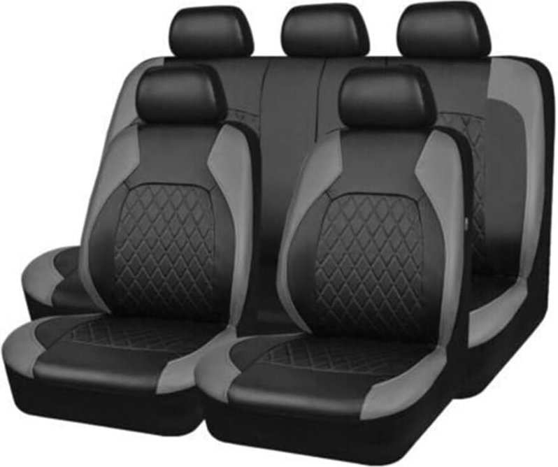 Thumbnail - 9-teiliges Universal-Autositzbezüge-Set aus PU-Leder, Auto-Innenausstattung für SUV-Fahrzeuge, Auto – Grau