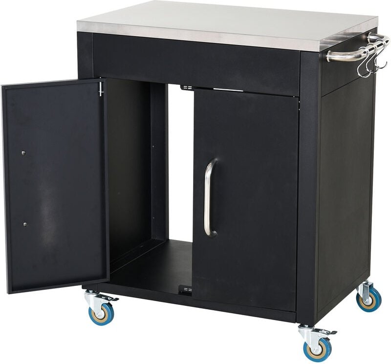 Küchenwagen mit Rollen, Servierwagen, Rollwagen mit Schrank, Haken und Edelstahlgriffe, Küchenhilfe, bbq Grilltisch aus ...