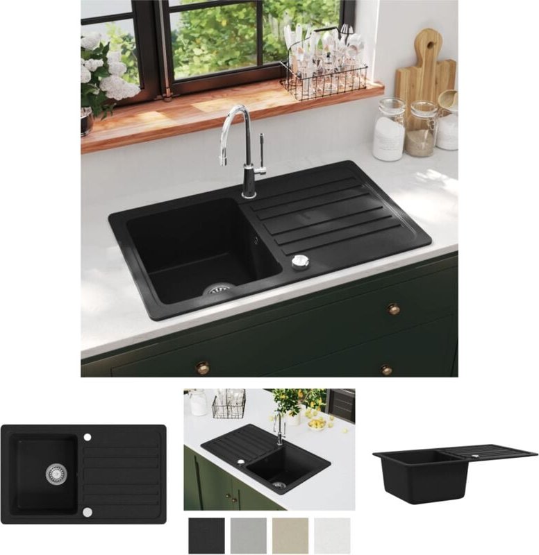 The Living Store - Granitspüle mit Abtropffläche Reversibel Schwarz - Küchenspülen & Spülbecken - Schwarz