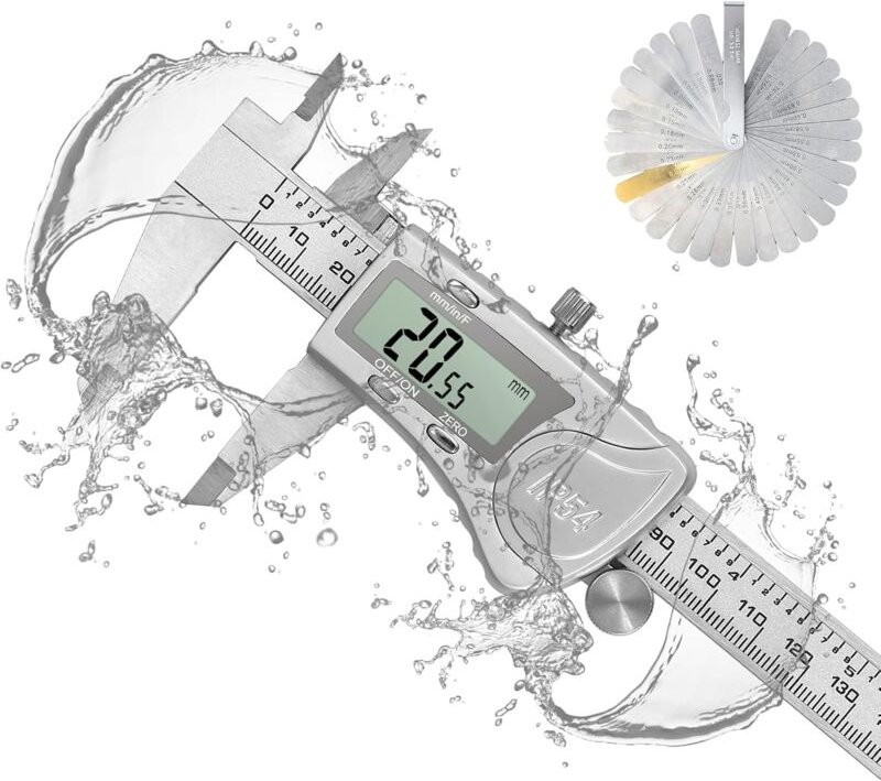 Dolaso - Wasserdichter digitaler Messschieber + 32-teilige Fühlerlehre, 150 mm/6 Zoll elektronischer Messschieber aus Ed...