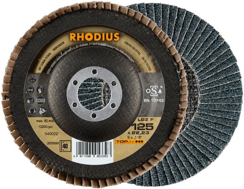 Rhodius Abrasives - rhodius lgz f, 10 Stück, 125 mm, Korn 40, Fächerschleifscheibe