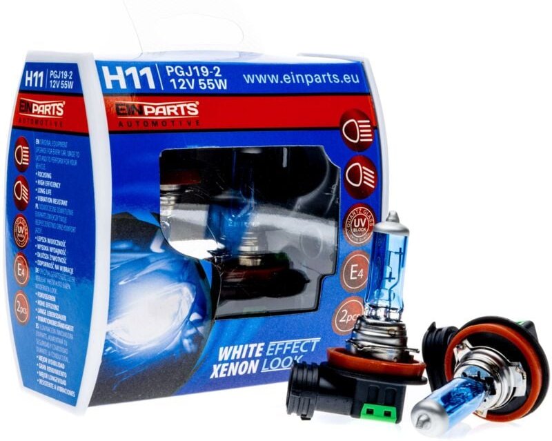 EinParts Halogenlampen H11 12V 6000K Kaltweiß 55W PGJ19-1, 2 Stück