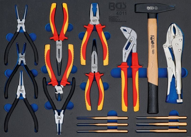 Bgs Technic - Werkstattwageneinlage 3/3: Zangen-, Splintentreiber-Satz, Hammer 17-tlg.