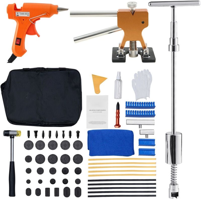 Mophorn 61-teiliges Dellenentfernungsset ohne Lackieren mit goldenem Heber, Gleithammer, T-Stange und Klebepistole – Wer...