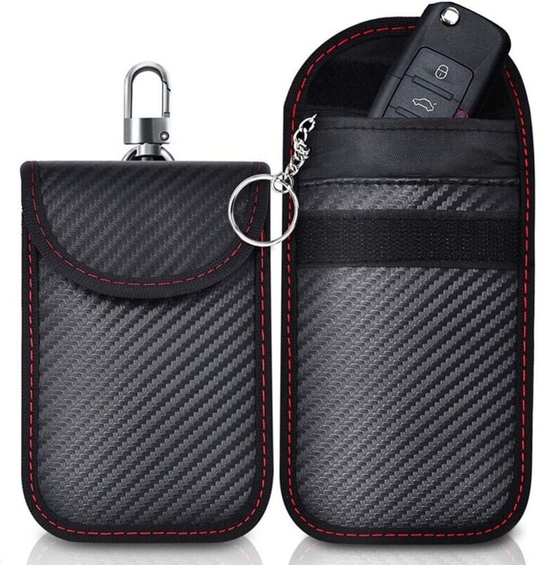 9 x 14 cm) Anti-RFID-Signal-Faraday-Tasche, 2er-Pack Signalblockierende Taschen aus Kohlefaser für Autoschlüssel, mit 2 ...