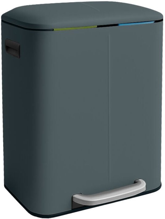 Relaxdays Mülleimer, 2 Fächer, 2x 20 l, entnehmbare Inneneimer, Softclose, Fußpedal, Metall, Mülltrenner Küche, grau