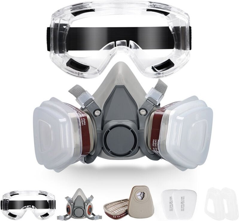 Wiederverwendbare Schutzmaske mit Staubfilter, Atemschutzmaske mit Filter zum Sprühen, Malen, Bauen, Chemie, Heimwerken,...