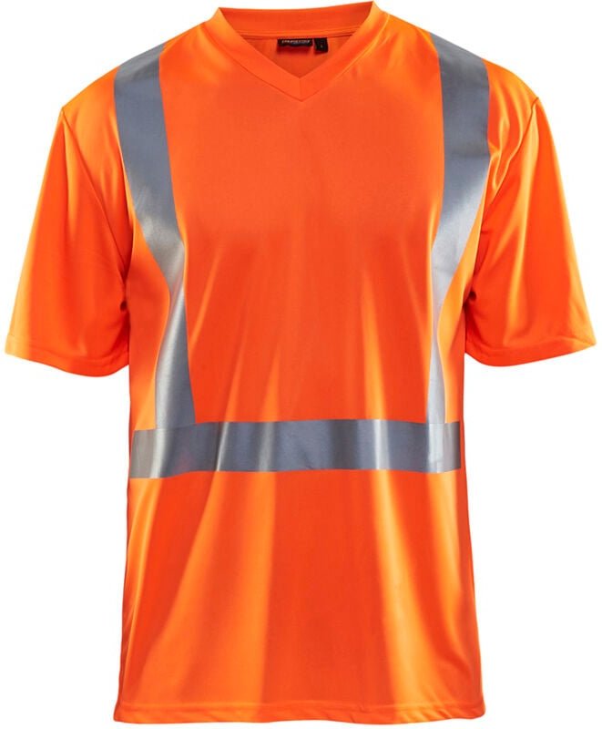 Hochsichtbares Arbeitsshirt mit V-Ausschnitt, UV- und geruchshemmend, 3382 – Neonorange XL