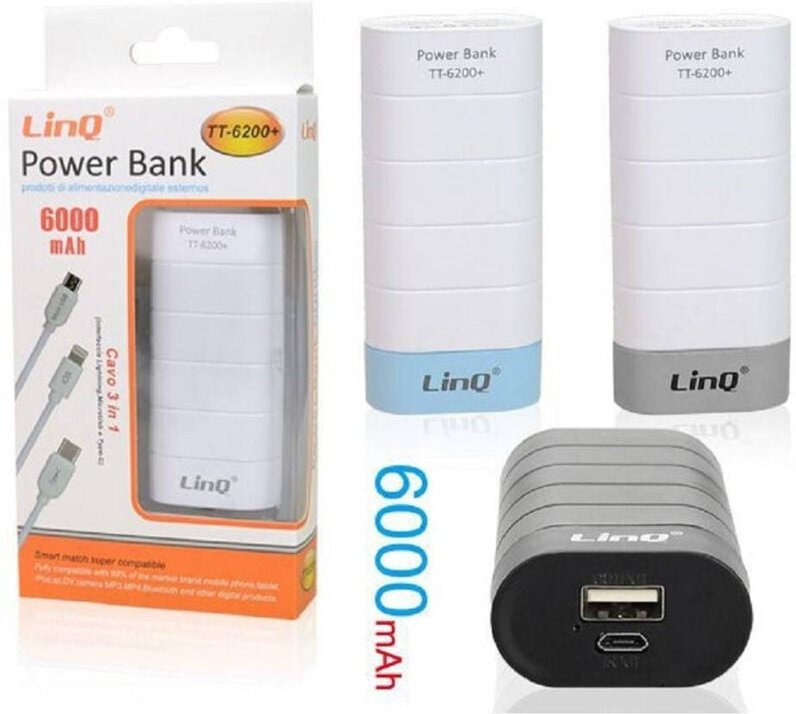 Trade Shop Traesio - Trade Shop - caricabatteria portatile 6000 mah batteria bank usb cavo 3 in 1 TT-6200+ -