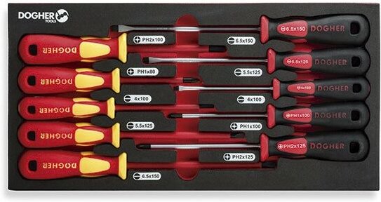 Gemischt kombinierbares Tablett mit 10 Schraubendrehern, Profi und vde Dogher 330-084