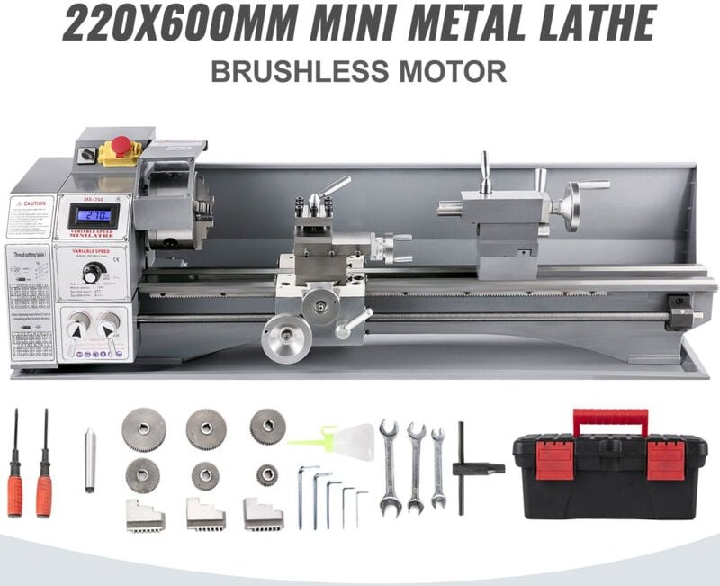 Mini Drehbank 220x600mm Drehmaschine Metall 750 w Mini Drechselbank für Metallbearbeitung Drehbank Metall präzise einfac...