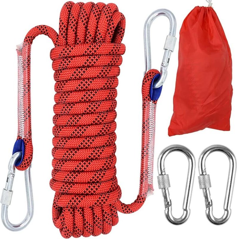 Thumbnail - 10mm Kletterseil, Outdoor-Sicherheitsseil, Nylon, Statisches Kletterseil, Rettungsseil, mit 2 Karabinern, für Arbeiten i...