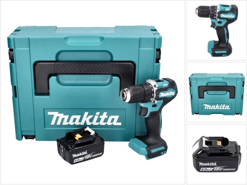Makita DDF 487 G1J Akku Bohrschrauber 18 V 40 Nm Brushless + 1x Akku 6,0 Ah + Makpac - ohne Ladegerät