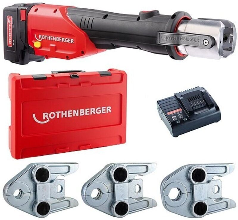ROTHENBERGER ROMAX 4000 inkl. Akku 4,0 Ah, Schnellladegerät, System-Box und Pressbacken V 15, 18, 22