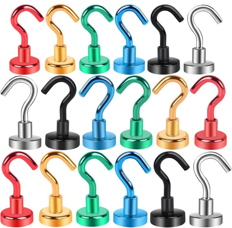 Magnethaken, 18 Stück, starker Neodym-Magnethaken, 16 mm, für Kühlschrank, Küche, Büro, Schule, robuster Deckenhaken, Kr...