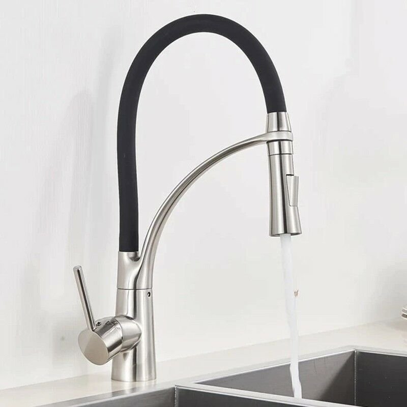 Extraible Küchenarmatur Mischer modernes Design und 360° Schwenk gebürstetes Nickel