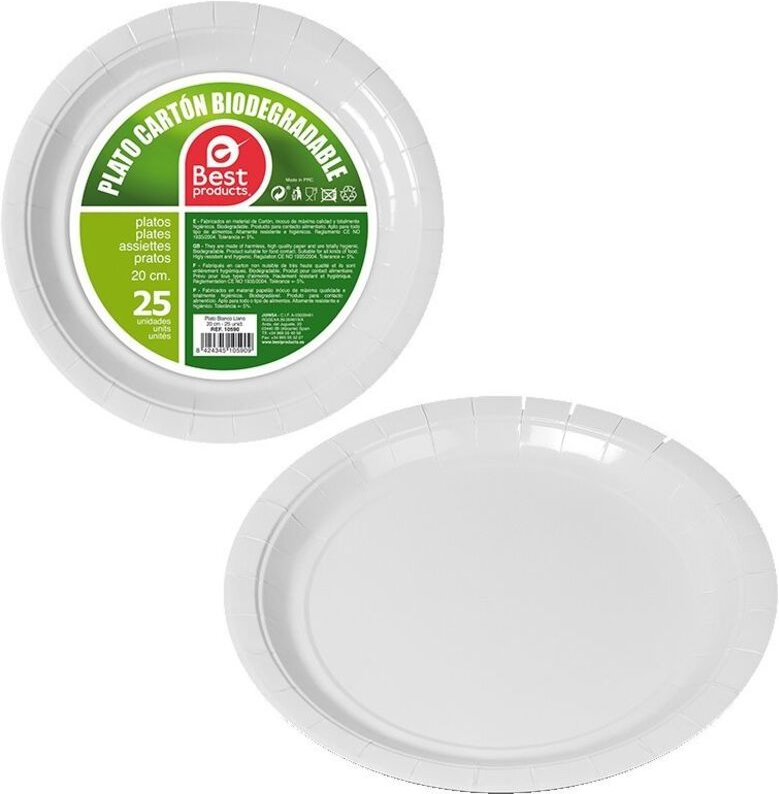 Packung mit 25 weißen Papptellern ø20 cm, Best Products, Grün