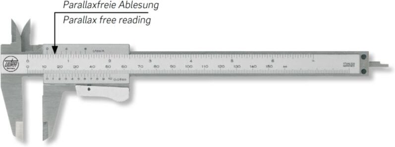 Ultra Präzision - Taschenmessschieber active inox Tiefenmaß eckig 150 mm mit Momentfeststellung