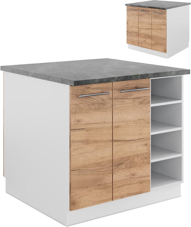 Vicco - Kücheninsel Fame-Line, Goldkraft Eiche/Weiß, 90 cm ohne Arbeitsplatte