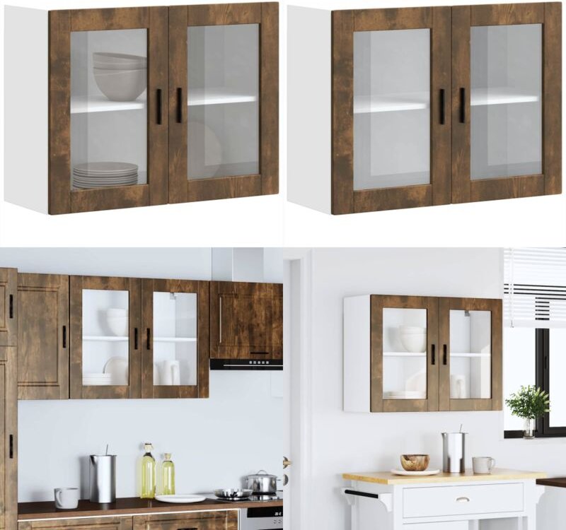 Küchen-Hängeschrank mit Glastür Porto Räuchereiche - Vidaxl