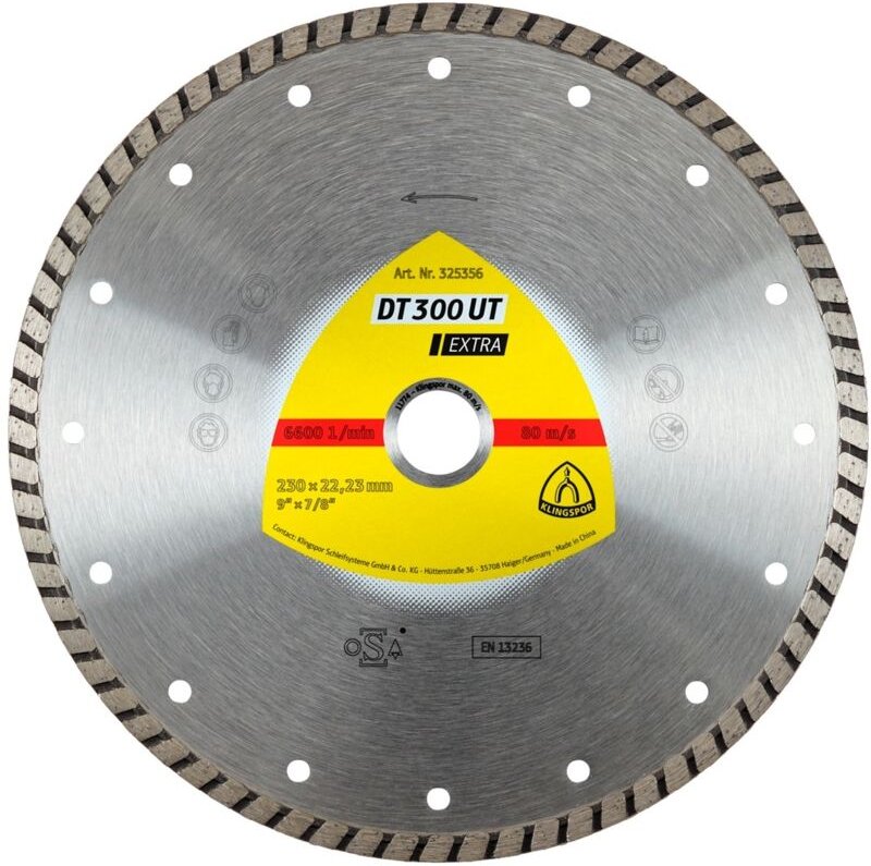 KLINGSPOR TURBO DIAMANTKLINGE 230 mm x 2,5 mm x 22,2 mm EXTRA DT300UT, BETON