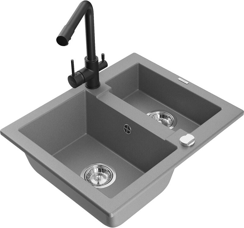 Mexen - Carlos 1,5-Becken-Granitspüle mit Mischbatterie Duero, Grau - 6518-71-671600-70