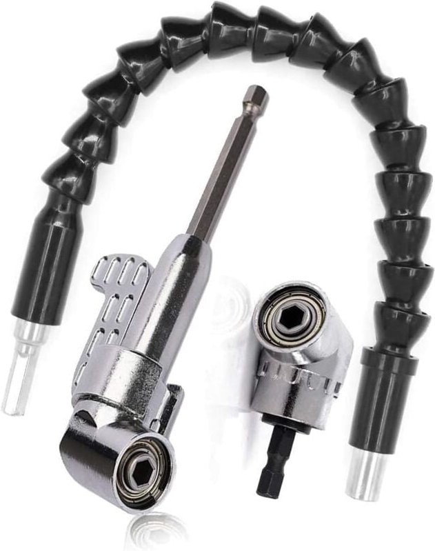 Rechtwinkliger Bohrer und flexibles Winkelverlängerungsset, Winkelbit, rechtwinkliger Schraubendreher, 105 Grad, 1/4 Zol...