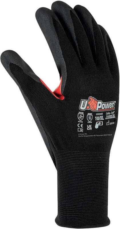 U-Power Flynt Safety Arbeitshandschuhe Nylon Touchscreen Schwarz Rot 8/M