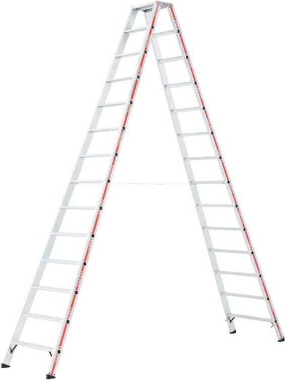 Hymer Stufenstehleiter mit Alu-Druckguss Gelenk 2x16 Stufen