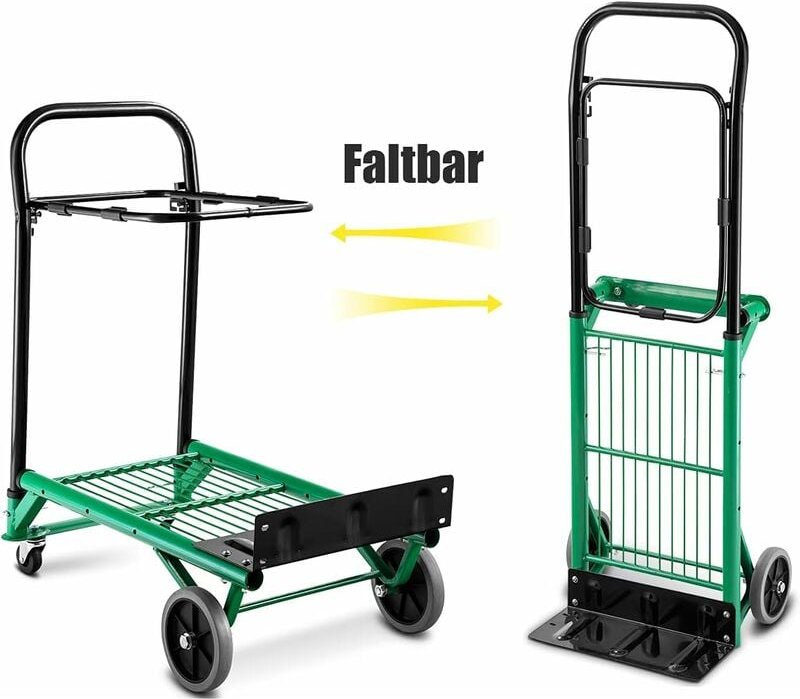 Thumbnail - 2 in 1 Sackkarre Klappbar, Handkarre Transportkarre Stapelkarre Treppensackkarre Reifenkarre Faltkarre bis 90 kg Belastb...