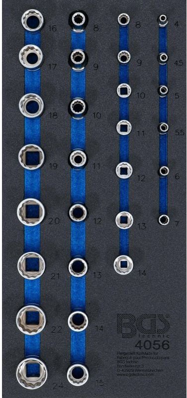 Werkstattwageneinlage 1/3: Steckschlüssel-Einsätze Zwölfkant 6,3 mm (1/4') / 12,5 mm (1/2') 29-tlg.