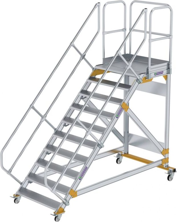 Günzburger Steigtechnik - Plattformtreppe 45° fahrbar Stufenbreite 1 m 10 Stufen Aluminium geriffelt - 600810