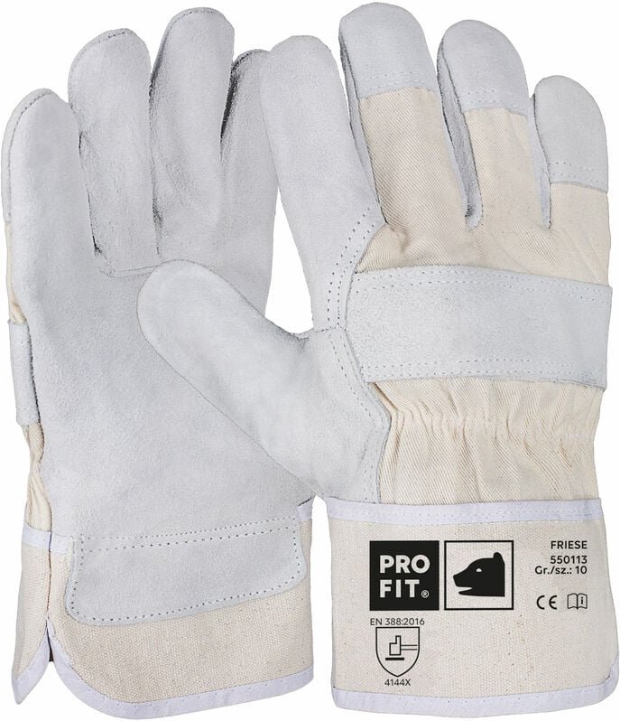 Fitzner - pro fit Rindspaltleder Arbeitshandschuh friese, Größe 10 (xl) - 1 Paar, natur, Canvas-Stulpe, weich & flexibel