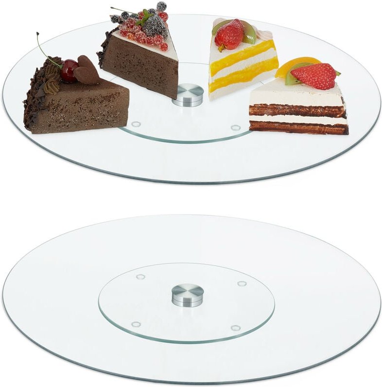 Tortenplatte 2er Set, 360° drehbar, ∅ 30 cm, zum Servieren & Dekorieren, runde Kuchenplatte, Glas, transparent - Relaxda...
