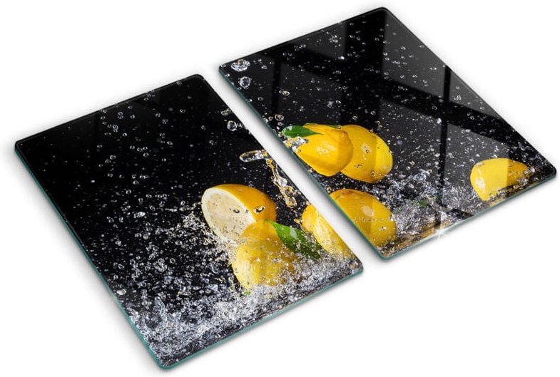Glasschneideplatten - Schneidebrett aus Glas - Herdabdeckplatten - Gehärtetes Glas – 2x40x52 cm (2er Set) - Zitronen und...