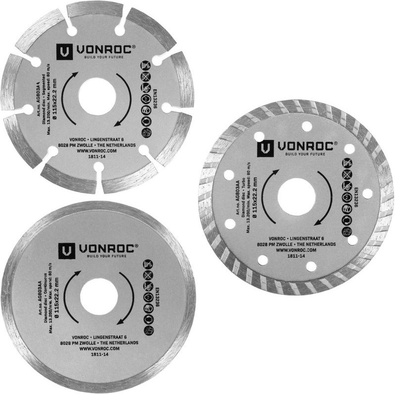 Diamantscheiben – universell 115 mm – 3 Stück – Stein, Beton und Keramik