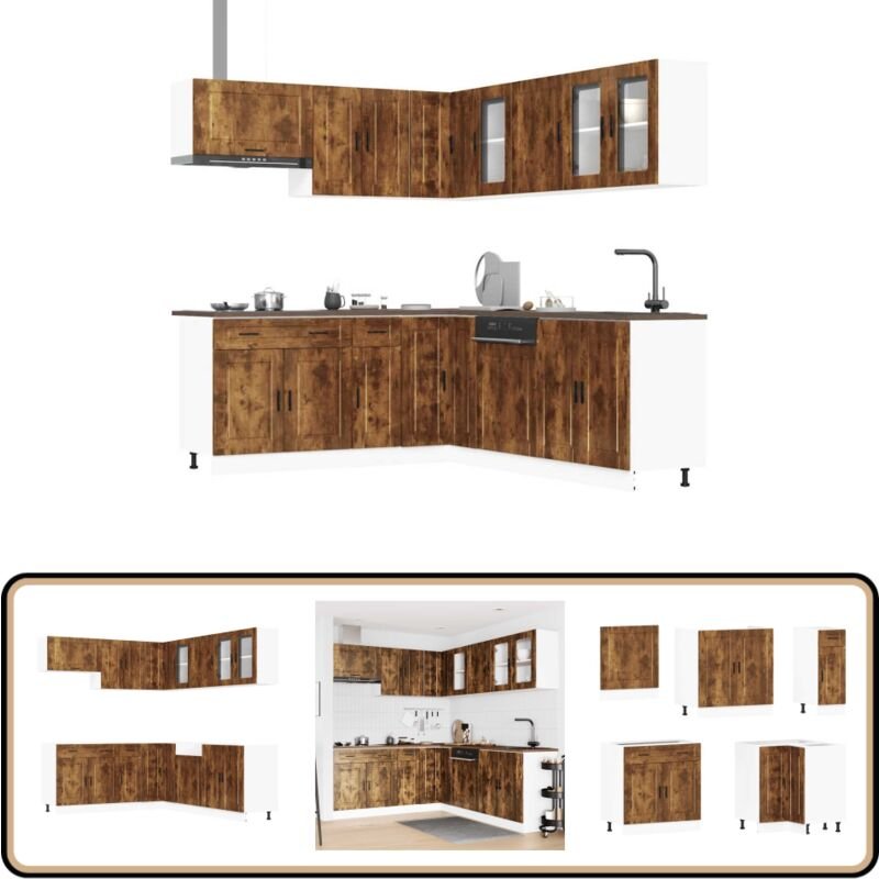 11-tlg. Küchenschrank-Set Porto Räuchereiche Holzwerkstoff - Vidaxl
