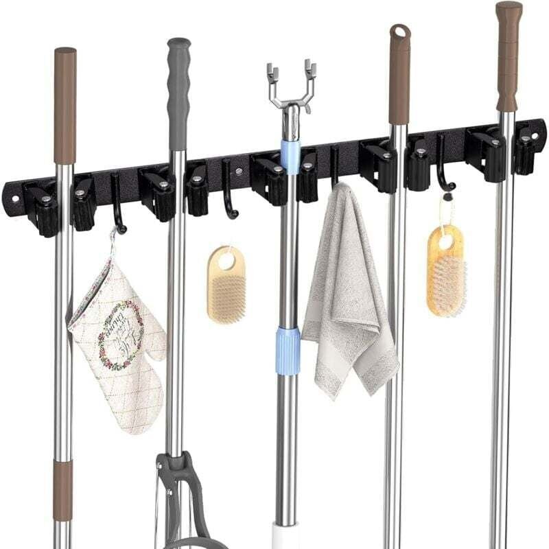 Besenhalter zur Wandmontage, 5 Besenhalter zur Wandmontage und 4 schwarze Haken, Besenhalter mit Bohren oder Kleben ohne...