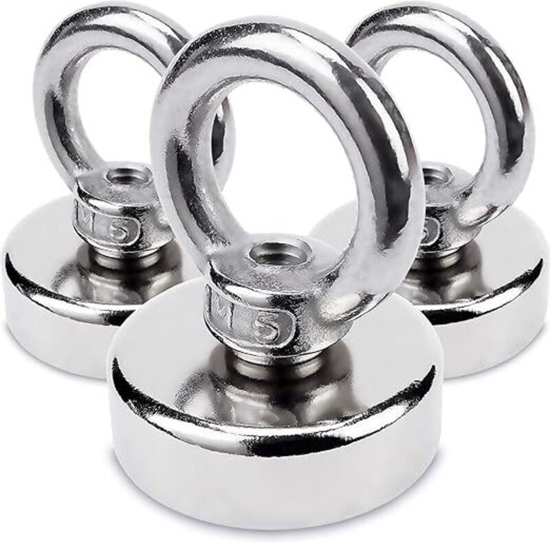 3 Stück Neodym-Ösenmagnet Ø25 x H31 mm, sehr starker Magnet im Stahlgehäuse, 20 kg Tragkraft, Magnethaken - Lntyq