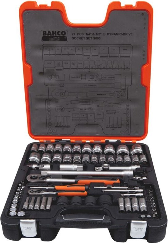 Steckschlüsselsatz 77 tlg. 1/4' und 1/2' SLine S800 im Koffer - Bahco