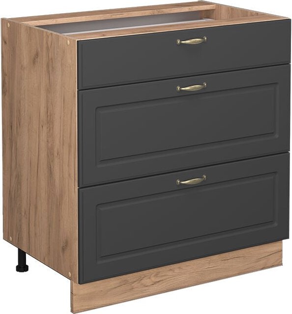 Thumbnail - Küchenunterschrank Fame-Line, Anthrazit-Gold, 80 cm mit 3 Schubladen, ohne Arbeitsplatte, Vicco