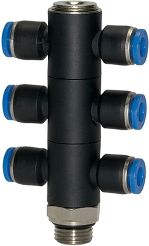 T-Mehrfachverteiler »Blaue Serie«, 6-fach drehbar, g 3/8 a. Ø12mm - Riegler
