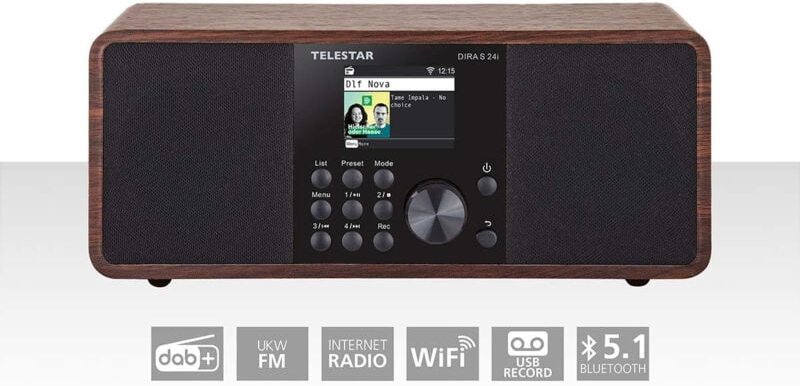 Dira s 24i multifunktionales stereo radio dab fm internet bluetooth holz